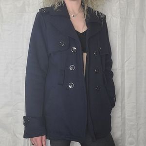 Navy Blue Button Long Sleeve Dress Barn Trench Coat